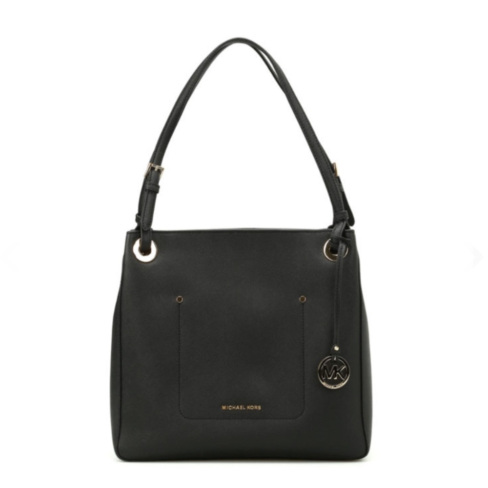 NEW MICHAEL KORS CHARLOTTE BLACK SAFFIANO LEATHER SATCHEL TOTE BAG & DUST COVER